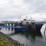 MV LeConte docks at the Auke Bay Ferry Terminal with the MV Tazlina in the background on Monday, Aug. 10, 2020. (Peter Segall / Juneau Empire File)