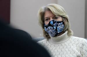 Sen. Lisa Murkowski, R-Alaska, talks during an interview at the Juneau Empires offices. (Ben Hohenstatt / Juneau Empire File)