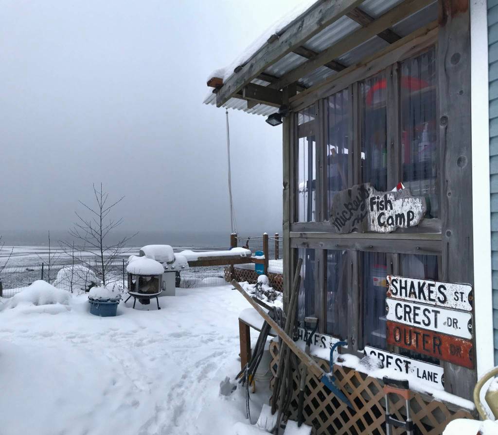 This photo shows Mickeys Fishcamp in a snowy winter. (Vivian Faith Prescott / For the Capital City Weekly)