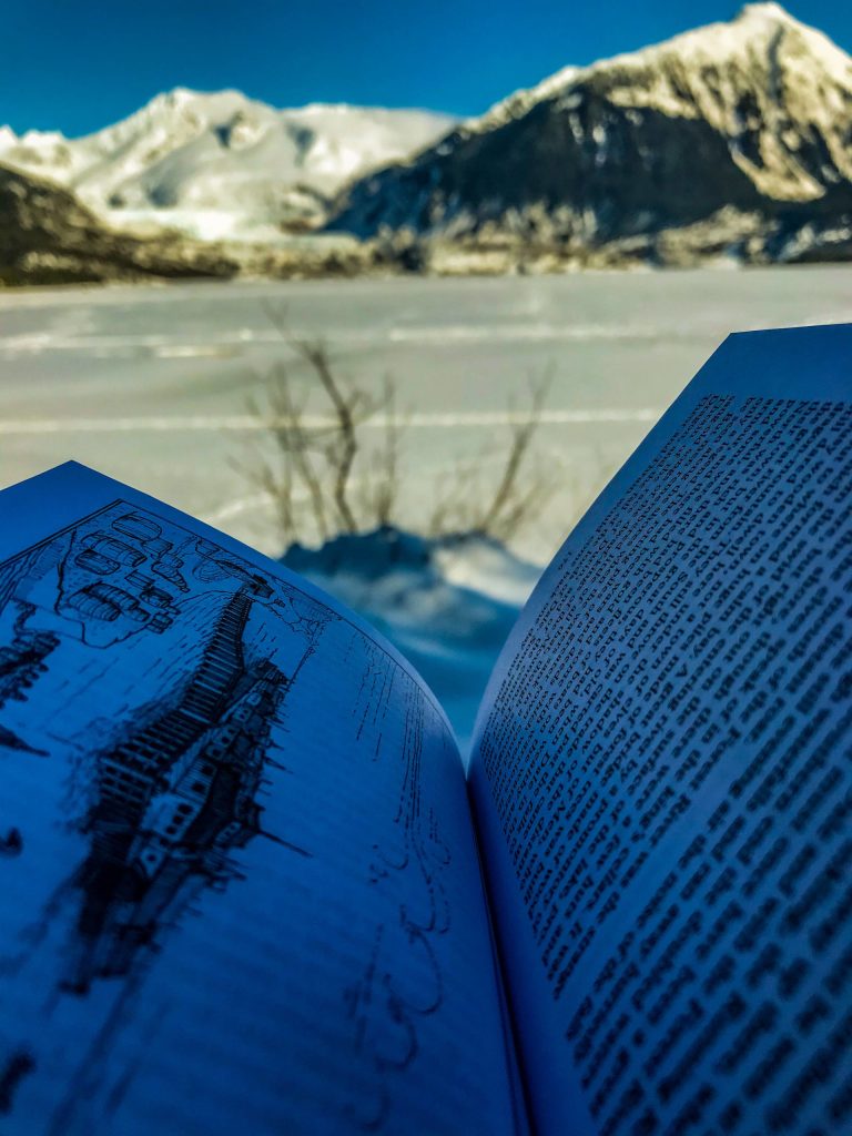 This photo shows the view from Skaters Cabin (and behind a copy of The Hobbit.) (Courtesy Photo / Joseph Sypeck)