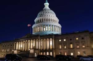 The Capitol is seen at dusk as work in the Senate is stalled on the Democrats $1.9 trillion COVID-19 relief bill, in Washington, Friday, March 5, 2021. Senators plan to continue to vote on amendments through the night. (AP Photo / J. Scott Applewhite)