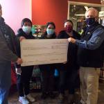 Pictured are ( left to right) Shane Walker, deputy director, Juneau Animal Rescue; Christina Austin, Foodland casher; Cecilia Watson, Foodland cashier; Kelly Crow, Super Bear store director; and Rick Wilson, Foodland store director (Courtesy Photo)