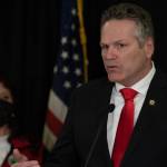 Gov. Mike Dunleavy speaks at a news conference in Anchorage on Friday, March 26, 2021, to announce the states intention to begin management of over 800,000 miles of submerged lands as affirmed in a 2019 U.S. Supreme Court decision. (Courtesy photo / Office of Gov. Mike Dunleavy)