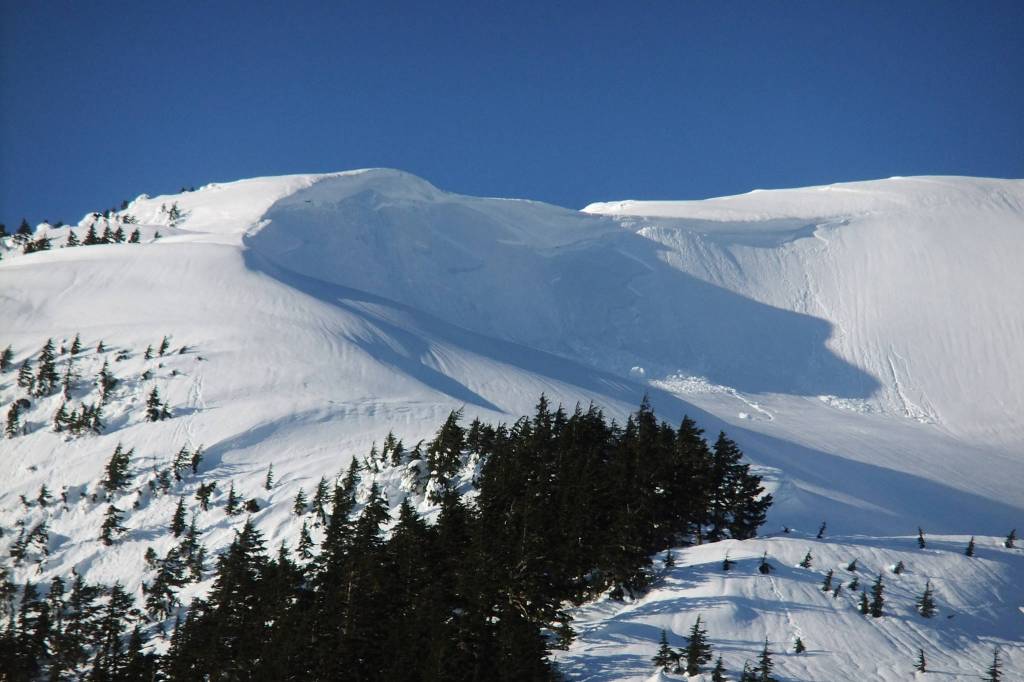 This photo of a cornice was taken outside the Eaglecrest ski boundarie in mid-April. (Courtesy Photo / Gary Miller)