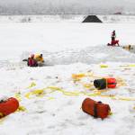 Capital City Fire/Rescue personnel underwent annual ice rescue training at Twin Lakes April 7, 2021. The training occurs in the spring, when the ice is rotted and most dangerous. (Michael S. Lockett / Juneau Empire)
