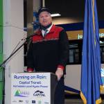 At Thursday's ribbon-cutting, Governor Mike Dunleavy said the electric bus is a “terrific bargain” as it only costs about 5 cents a kilowatt-hour to charge the 40-foot vehicle, which seats 40 people and can accommodate larger standing crowds if needed. (Dana Zigmund / Juneau Empire)