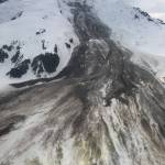 The June 2019 rock-and-ice avalanche down Red Glacier on Iliamna Volcano, taken on a flyover a few days later by Loren Prosser of Ninilchik. (Courtesy Photo / Loren Prosser, Alaska Volcano Observatory)