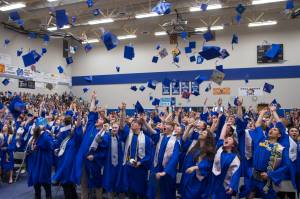 Thunder Mountain High School seniors celebrate their graduation on Sunday, May 26, 2019. The class of 2020 was forced to skip graduation ceremonies due to COVID-19 restrictions. Discussions are underway to allow the class of 2021 an opportunity to participate in commencement in accordance with CBJs mitigation strategies. (Michael Penn / Juneau Empire File)