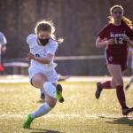Thunder Mountain High School junior Kiah Dihle kicks the ball during a game against Ketchikan High School. (Courtesy Photo / Zach Hanna)