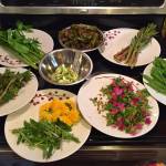 Dinner - Fiddlehead ferns, dandelion greens, fireweed greens, fireweed stalks, beach lovage, broccoli, bacon, onions, garlic, sea salt, and black pepper.
