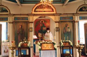 Rev. Simeon Johnson, rector of St. Nicholas Russian Orthodox Church in downtown Juneau, celebrates orthodox Easter, or Pascha, with his congregation on Sunday, May 2, 2021. (Dana Zigmund/Juneau Empire)