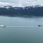 Coast Guard Cutter John McCormick, a 154-foot Sentinel–class vessel, towed the derelict tugboat Lumberman, to a position 54 miles west of Cross Sound, Alaska, on May 2, 2021. The 107-ft steel hulled tugboat was scuttled in over 8,400 feet of water. (Courtesy photo / U.S. Coast Guard)