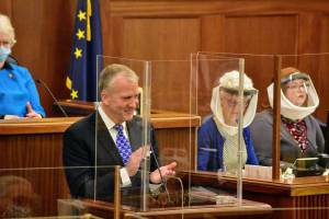 Peter Segall / Juneau Empire
Sen. Dan Sullivan, R-Alaska, gave his annual address to the Alaska State Legislature on May 3, 2021, but some Democratic lawmakers said the speech brought the partisanship of Washington D.C. to Alaska.