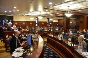 Masks were made optional in the Alaska House of Representatives on Friday, May 14, 2021, but lawmakers are still trying to get their work done. Gov. Mike Dunleavy called two special sessions Thursday, but the proposal was met with mixed reactions. (Peter Segall / Juneau Empire)