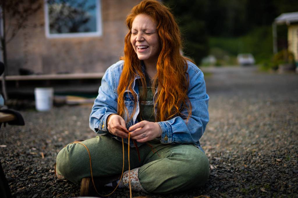 Marina Anderson spends her evening weaving cedar gifts to honor relationships she made during the workshop. For Anderson and so many other Indigenous people in Southeast Alaska, cedar stewardship is about far more than just a walk through the woods, a handout, or a day job  it is a way of life. (Courtesy Photo / Bethany Sonsini Goodrich)