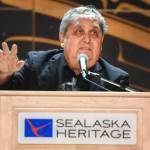 In this Juneau Empire file photo, Former Sen. Albert Kookesh, D-Angoon, tells his favorite Dr. Walter Soboleff stories during a celebration of Dr. Soboleff at the Walter Soboleff Center on Thursday, Nov. 14, 2019. (Michael Penn | Juneau Empire)