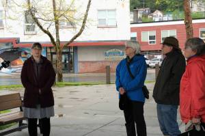 Karla Hart, who led the efforts to add a trio of initiatives to limit cruise ships in Juneau, talks about the failed effort at a press conference on June 2, shortly after announcing that the group did not collect enough signatures to move the questions to the October ballot. (Dana Zigmund / Juneau Empire)