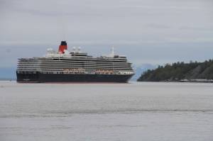 The Cunard cruise ship Queen Elizabeth sails through Cook Inlet Thursday, May 16, 2019, for a port call in Anchorage. Federal officials say a lawsuit in Florida could block cruise ships from visiting Alaska in summer 2021. (AP Photo / Mark Thiessen)