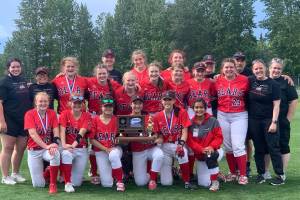 The Juneau-Douglas High School: Yadaa.at Kalé softball team were crowned state champions on Jun 5, 2021, winning the championship for the first time in approximately eight years, said coach Lexie Razor. (Courtesy photo / Shaley Hunt)