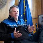 Gov. Mike Dunleavy gives an interview in the state Capitol on Monday, June 7, 2021, in Juneau, Alaska. The governor urged legislative action on his proposal for the dividend paid to residents from the Permanent Fund. (AP Photo / Becky Bohrer)