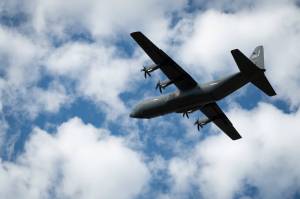 A C-130J Super Hercules assigned to the 36th Airlift Squadron flies over Fort Greely, Alaska during RED FLAG-Alaska 21-2, June 24, 2021. (U.S. Air Force photo / Airman 1st Class Jose Miguel T. Tamondong)