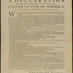 This public domain image shows a printing of the Declaration of Independence.