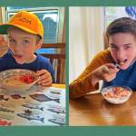 This composite image shows Jackson Pearson at ages 5 and 12. Pearson is eating salmonberries in both photos. (Vivian Faith Prescott/ For the Capital City Weekly)