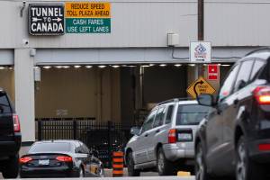 Vehicles enter the Detroit-Windsor Tunnel in Detroit to travel to Canada. The Canada Border Services Agency has rejected a creative plan by Windsor Mayor Drew Dilkens to have Ontario residents line up inside the tunnel to get COVID-19 vaccinations. (AP Photo / Paul Sancya)