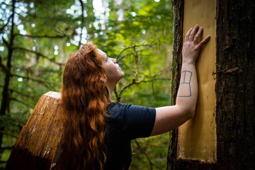 Marina Anderson is the Tribal Administrator for the Organized Village of Kasaan. Anderson is pictured earlier this spring with support from the SSP, OVK hosted a Cultural Wood workshop. (Courtesy Photo / Bethany Sonsini Goodrich)