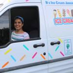 Cathy Mendoza sits in the drivers seat of her ice cream truck on July 18. She recently launched the ice cream truck business in Juneau. She said that despite the concept being new to Juneau, sales have been brisk. (Dana Zigmund/Juneau Empire)