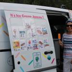 Cathy Mendoza shows off her wares on July 18. She said the best part of operating an ice cream truck is seeing children lined up and excited to see her approach. (Dana Zigmund/Juneau Empire)