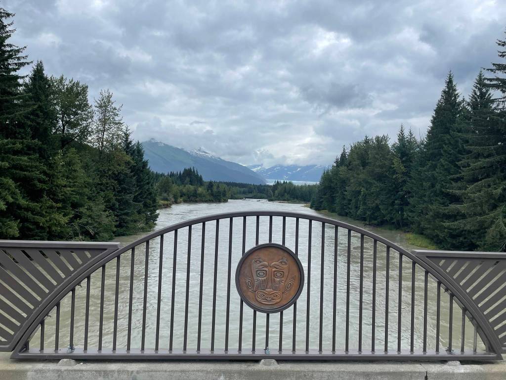 The Mendenhall Glacier can be seen in the distant background of this photo taken from the sidewalk on the Brotherhood Bridge. (Courtesy Photo / Deana Barajas)
