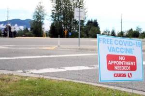 State health officials are again urging Alaskan who havent to get vaccinated against COVID-19. Vaccines are widely available in Alaska, as seen in this Aug. 5 photo, showing a sign advertising free shots. (Ben Hohenstatt / Juneau Empire)