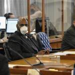 Sens. David Wilson, R-Wasilla, center, and Lyman Hoffman, D-Bethel, right, put questions to Office of Management and Budget Director Neil Steininger during a meeting of the Senate Finance Committee on Wednesday, Sept. 1, 2021. The Legislature's third special session of the year is dealing mostly with budget issues despite having been called to bring resolution to the state's fiscal deficit. (Peter Segall / Juneau Empire)