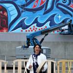 Jamiann Seil Tin Hasselquist, vice president of the Alaska Native Sisterhood Camp 2, celebrates the final leg of work on Juneaus newest piece of public art.