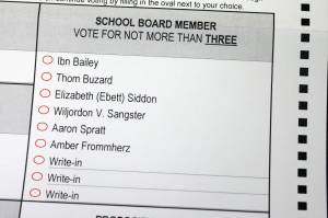 This photo shows the school board candidates that will appear on ballot's in next month's municipal election. (Ben Hohenstatt / Juneau Empire)