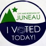 This photo shows an I Voted Today! sticker from a City and Borough of Juneau mail-in ballot for the upcoming municipal election. (Ben Hohenstatt / Juneau Empire)
