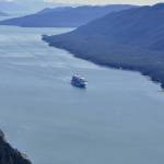 Sen. Lisa Murkowski, R-Alaska, introduced legislation to permanently exempt large ships from the Passenger Vessel Services Act, which threatened Alaska's cruise ship season this year. The PVSA puts regulations on large cruise ship vessels, like this one entering the Gastineau Channel on Aug. 22, which are critical to the local tourism industry. (Peter Segall / Juneau Empire)