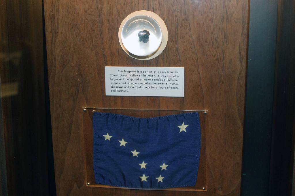 Moon rocks are on display at the Alaska State Library, Archives and Museum. (Dana Zigmund/Juneau Empire)