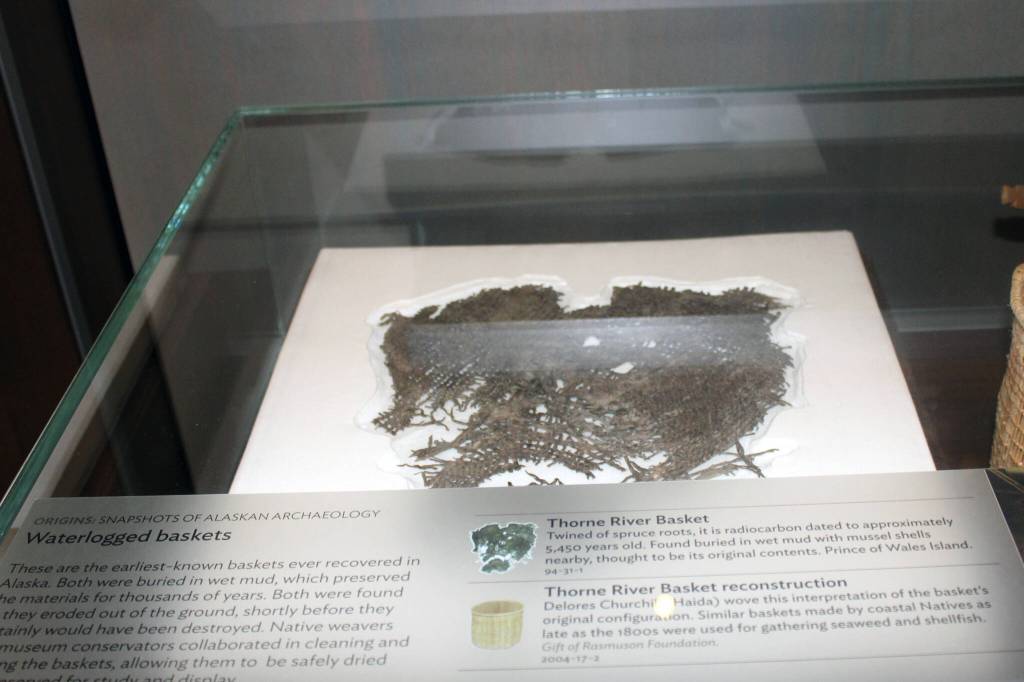 The Thorne River Basket, which is on display at the Alaska State Library, Archives and Museum is possibly the oldest Northwest Coast basket ever found in North America. Its more than 5,000 years old. (Dana Zigmund/Juneau Empire)