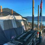 A tent is set up for grandkids on the deck at Mickeys Fishcamp in Wrangell. (Vivian Faith Prescott / For the Capital City Weekly)