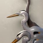 This photo shows three great blue herons carved by artist carved by artist Matt Robus for the exhibit Birds of Wood. It opens Friday at the Juneau Arts and Culture Center for First Friday. The exhibit marks a return to in-person gallery season. The in-person event comes with mitigation measures. (Courtesy Photo)