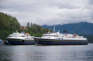 This 2011 photo shows the Taku and Malaspina ferries at the Auke Bay Terminal. (Michael Penn / Juneau Empire File)