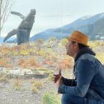 Stephen Qucang Blanchett, creative director of Rock Aakw Indigenous Music Festival, shoots an ad for the festival, which will begin on Nov. 5, at Mayor Bill Overstreet Park on Oct. 19, 2021. (Michael S. Lockett / Juneau Empire)