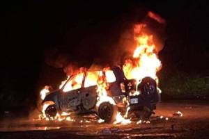 Capital City Fire/Rescue and the Juneau Police Department are investigating a vehicle fire that occurred early on Oct. 20, 2021 as an intentionally set fire, said CCFR in a social media post. (Courtesy photo / CCFR)