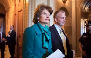 Sen. Lisa Murkowski, R-Alaska, and Sen. Dan Sullivan, R-Alaska, leave the chamber after a vote on Capitol Hill in Washington, early Wednesday, May 10, 2017. A magistrate ruled Tuesday, Oct. 19, 2021, that there is probable cause for a case to continue against a man accused of threatening to kill Alaskas two U.S. senators in profanity-filled voicemails left on their office phones. (AP Photo / J. Scott Applewhite)
