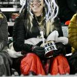 Judy Campbell, mother of Huskies lineman Brandon Campbell, smiles in the stands. The Juneau faithful who traveled to Anchorage were boisterous throughout the 2021 Alaska School Activities Association First National Bowl Series Division I game. (Courtesy Photo / Larry Schrader)