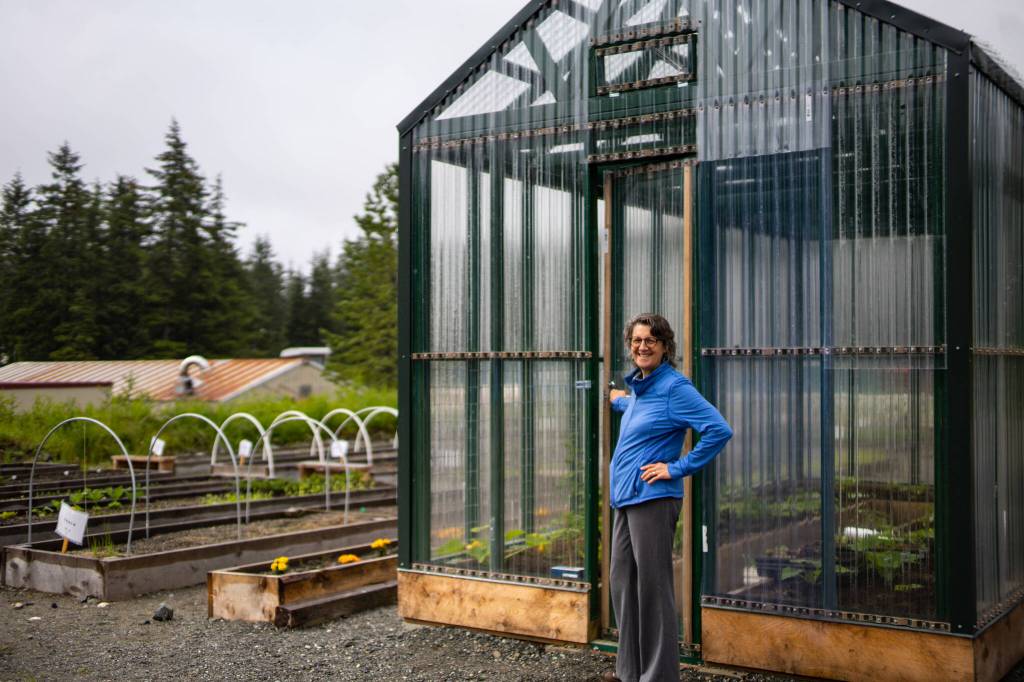 Penney James with Yakutat Tlingit Tribe used her Fellowship to strengthen Yakutat Community Gardens, dedicated to the late city planner and community visionary Rhonda Costen. The garden includes 44 raised beds, two greenhouses, and a compost house. (Courtesy Photo / Bethany Goodrich)
