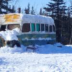 Courtesy Photo / Ned Rozell 
Bus 142 in place just off the Stampede Trail about 25 miles west of Healy in March 2017. An Army Air National Guard Chinook helicopter crew airlifted the bus out in June 2020.