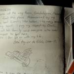 Courtesy Photo / Ned Rozell 
A journal entry seen inside the bus in 2017 above the Sushana River from one of the many people who made pilgrimages to the bus after the book and movie Into the Wild.